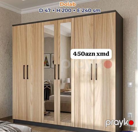 Dolab – 6 qapılı, güzgülü model - Ölçülər: Dərinlik 47 sm Hündürlük — Bakı