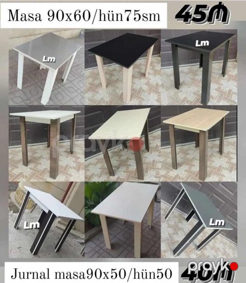Masa və jurnal masa modelləri - Masa ölçüsü: 90×60 sm, hündürlük 75