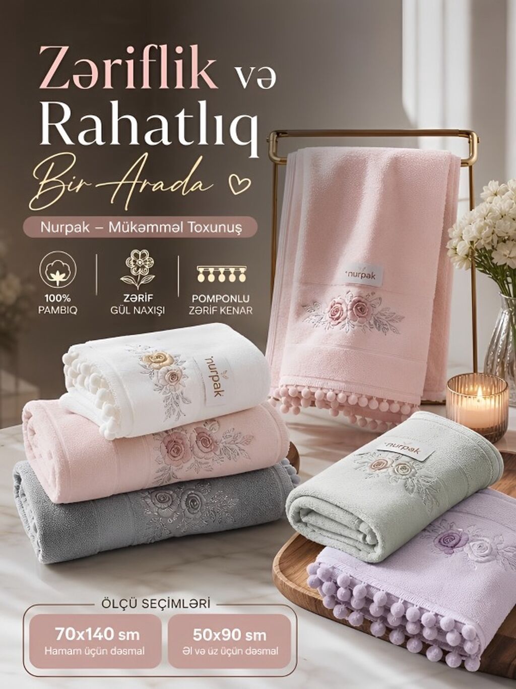 Nurpak dəsmallar – Zəriflik və rahatlıq bir arada - Material: 100% — Tekstil, Bakı