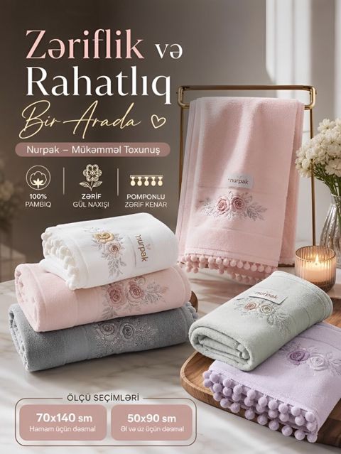 Nurpak dəsmallar – Zəriflik və rahatlıq bir arada - Material: 100%
