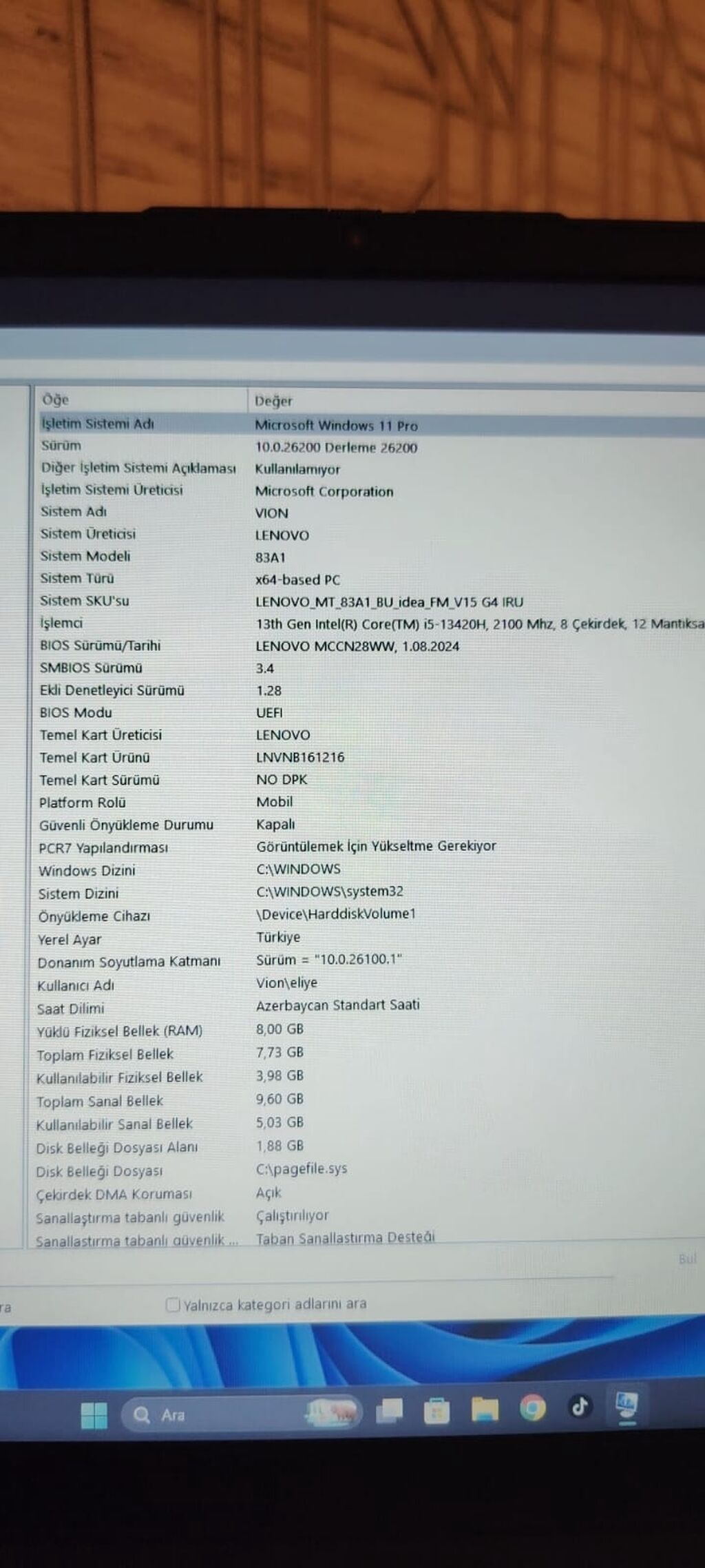 Lenovo V15 G4 13 cü nəsil 512 gb 8 ram İntel UHD GRAPHİCS 4 aydı — Lenovo, Digah (3)
