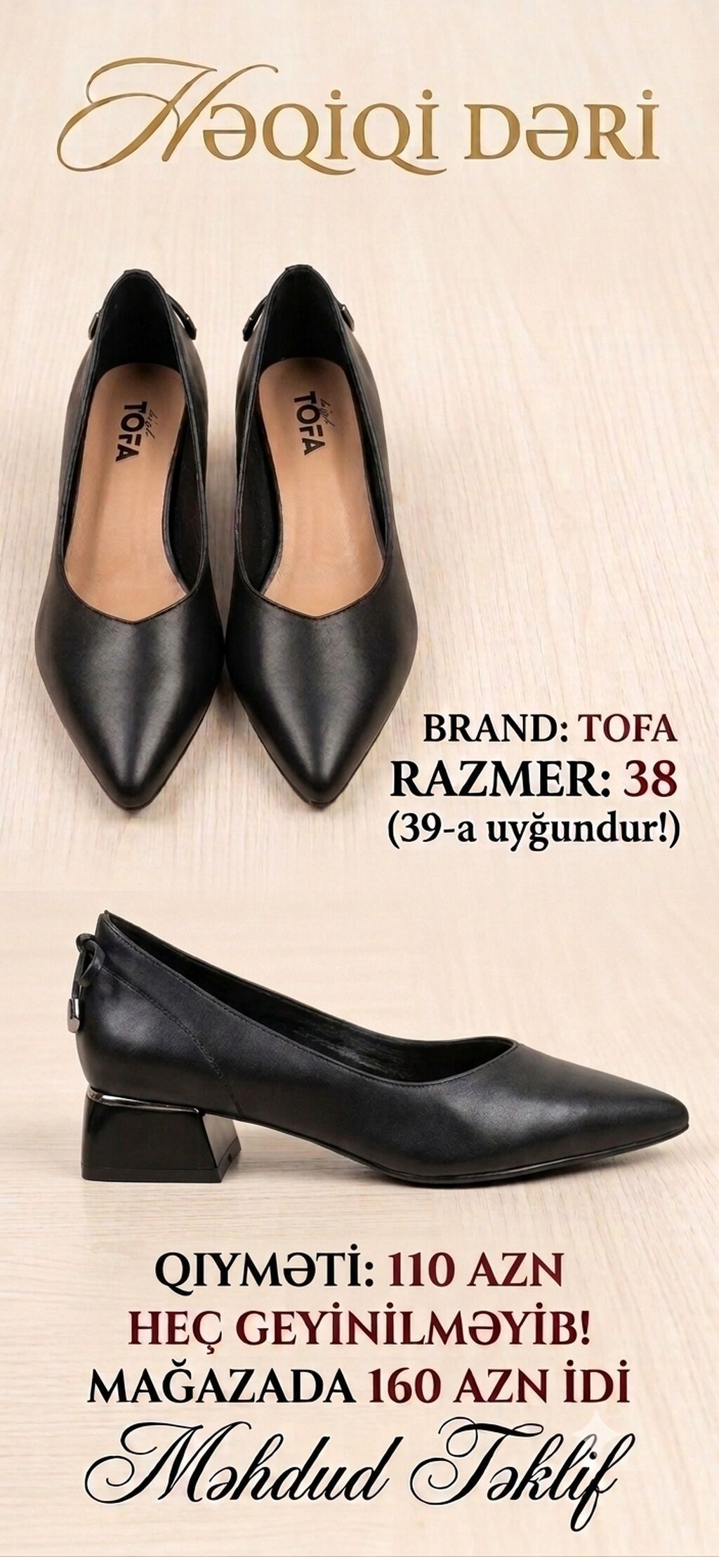 Tuflilər, Ölçü: 38, rəng - Qara, Yeni
