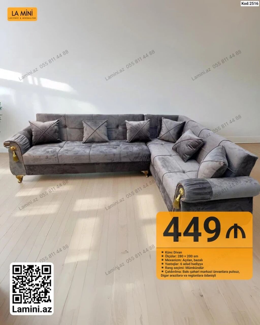 LA MINI – Künc Divan (Kod: 2516) - Ölçülər: 280 × 200 sm - Mexanizm