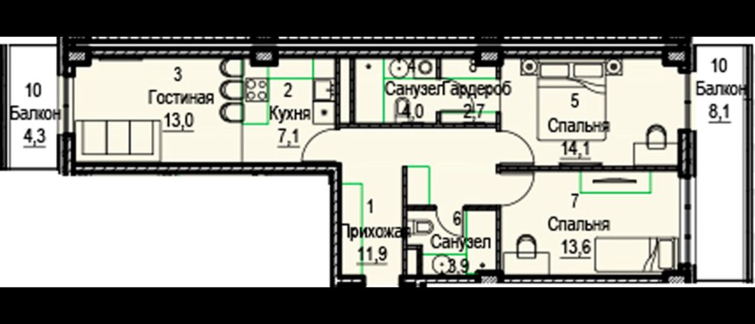 Satılır 3 otaqlı yeni tikili 96.9 m² — Mənzil, Bakı (8)