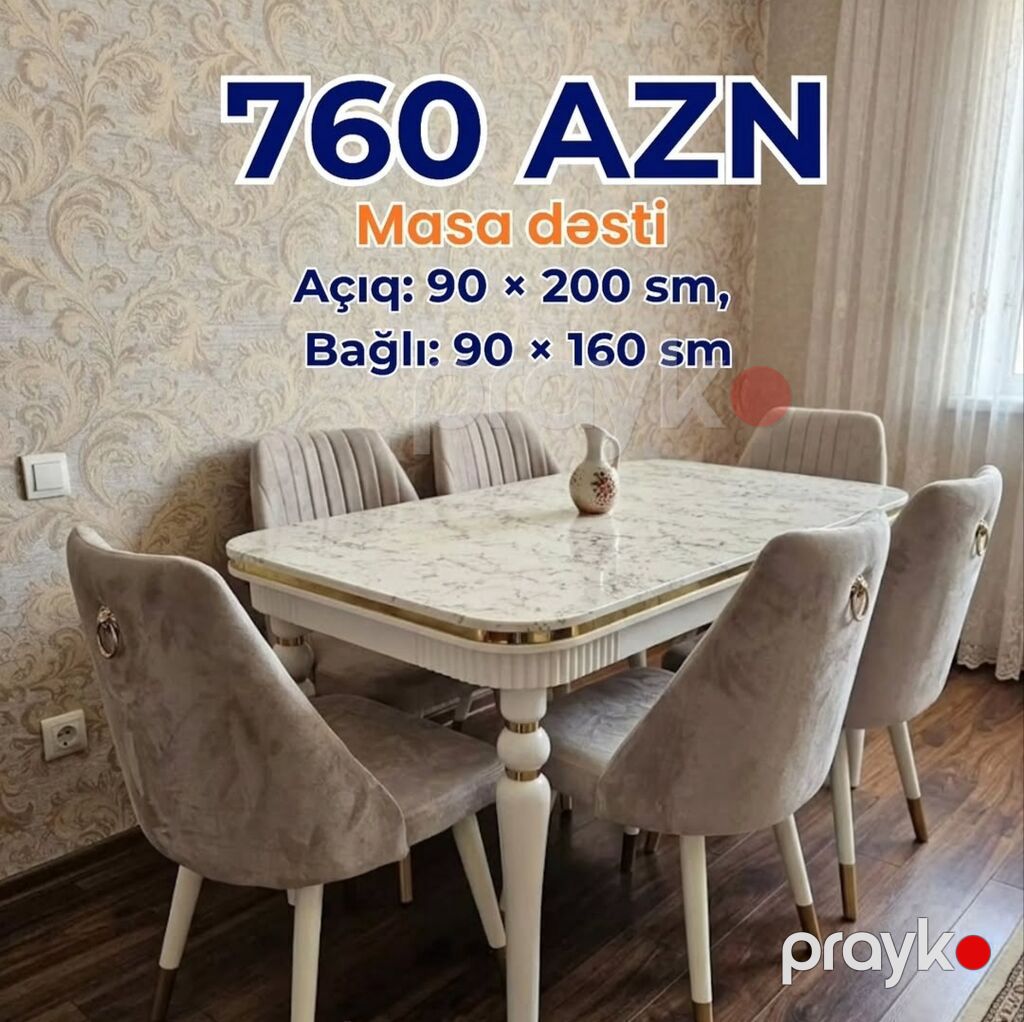 Qonaq otağı üçün, Yeni, Açılmayan, Dördbucaq masa, 6 stul — Masalar və stullar, Bakı (8)