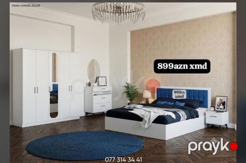 Yataq otağı mebel dəsti - 4 qapılı qarderob, komod, tumba, çarpayı