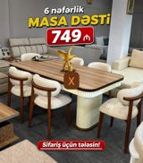 6 nəfərlik masa dəsti - Komplekt: 1 ədəd yemək masası + 6 ədəd stul - — Mebel