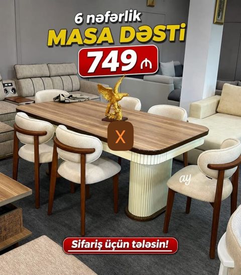 6 nəfərlik masa dəsti - Komplekt: 1 ədəd yemək masası + 6 ədəd stul - — Ucuz serfeli Mebel — Комплекты мягкой мебели