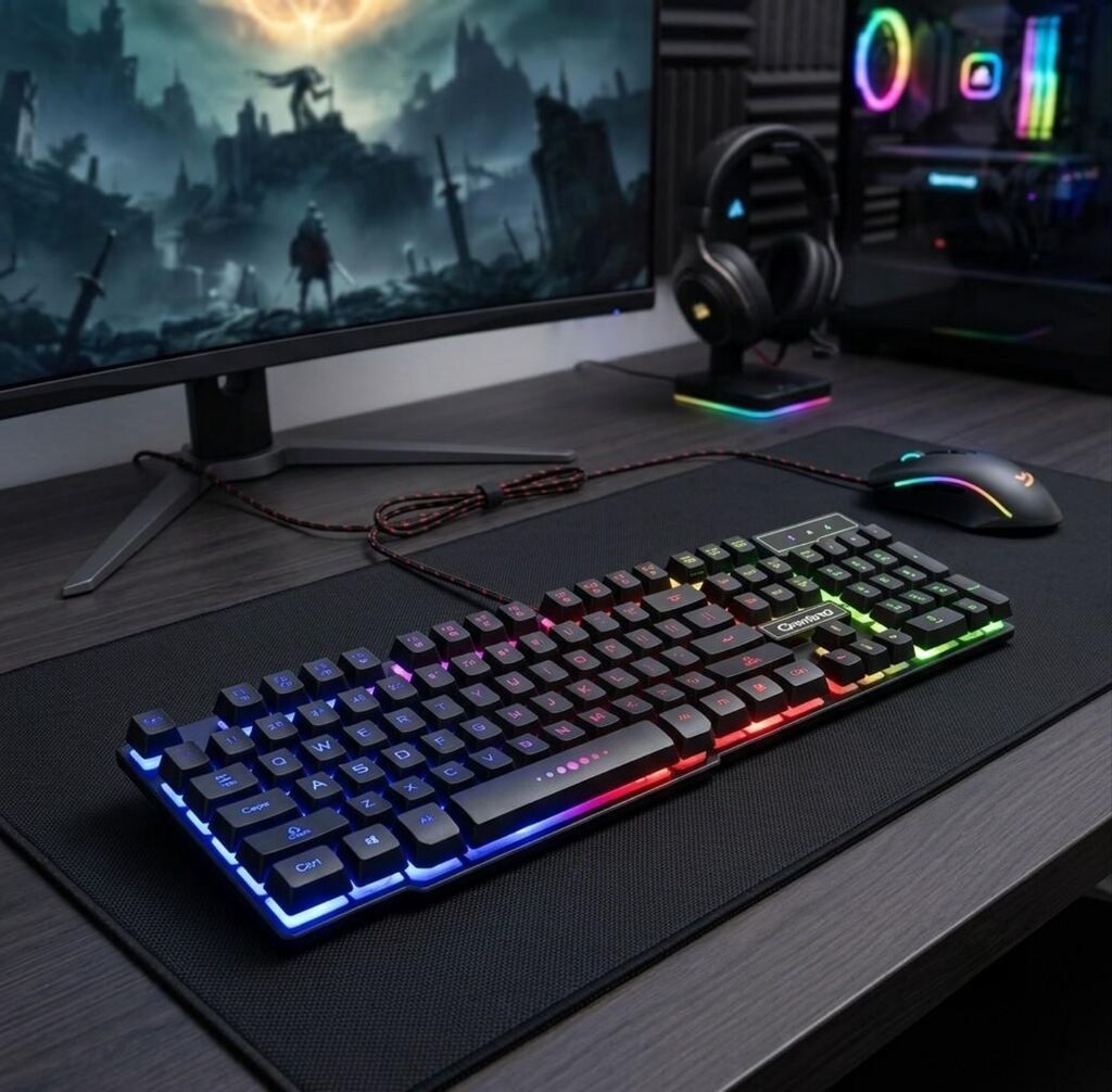 RGB işıqlanmalı tam ölçülü mexaniki oyun klaviaturası - 104 düyməli — Elektronika, Bakı (2)