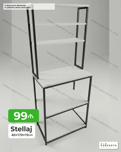 Stellaj – 40×170×70 sm - Material: möhkəm metal karkas, ağ rəngli