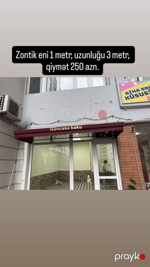 Fasad üçün tent/zontik - Rəng: tünd şərab rəngi (bordo), dalğalı ətək — Bakı