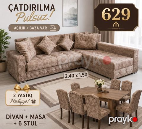 *Divan+ Masa dəsti* Sifarişlə hazırlanır. Dəst şəkildə *629₼* — Bakı