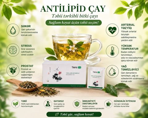Tiens Antilipid Çayı – Təbii tərkibli bitki çayı Xüsusiyyətlər: -