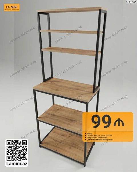 Məhsul: Stellaj (Kod: 10554) - Ölçülər: D 40 × H 170 × E 70 sm - — Lamini Mebel — Komodlar və tumbalar