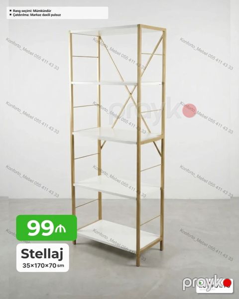 Stellaj – 35×170×70 sm - Material: metal karkas (qızılı rəng tonunda) — Bakı
