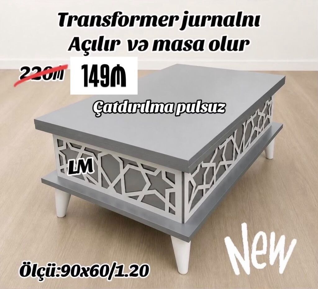 Transformer jurnal masası – açılır və yemək masasına çevrilir — Mebel, Bakı