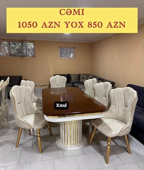 Yemək otağı dəsti – masa və 6 ədəd stul. - Masa: parlaq tünd qəhvəyi