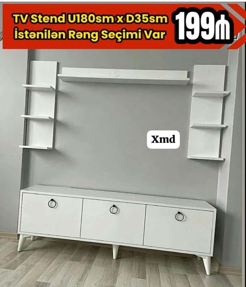 TV stendi və asma rəflər dəsti - Ölçü: U 180 sm x D 35 sm - Rəng