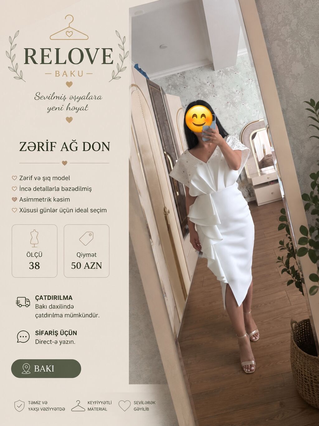Zərif ağ don – REL0VE Baku - Şıq və qadınsı siluet - İnci detallar — Şəxsi əşyalar, Digah