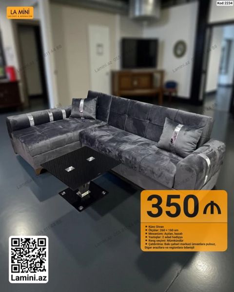 Künc divan – La Mini – Ölçülər: 260 × 160 sm – Mexanizm: Açılan