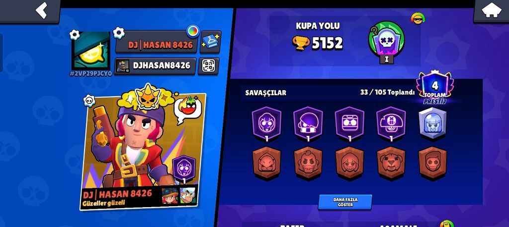 Brawl Stars oyun hesabı - Kupa: 5152 - Prestij: 4 - Savaşçılar — Mallar, Saray