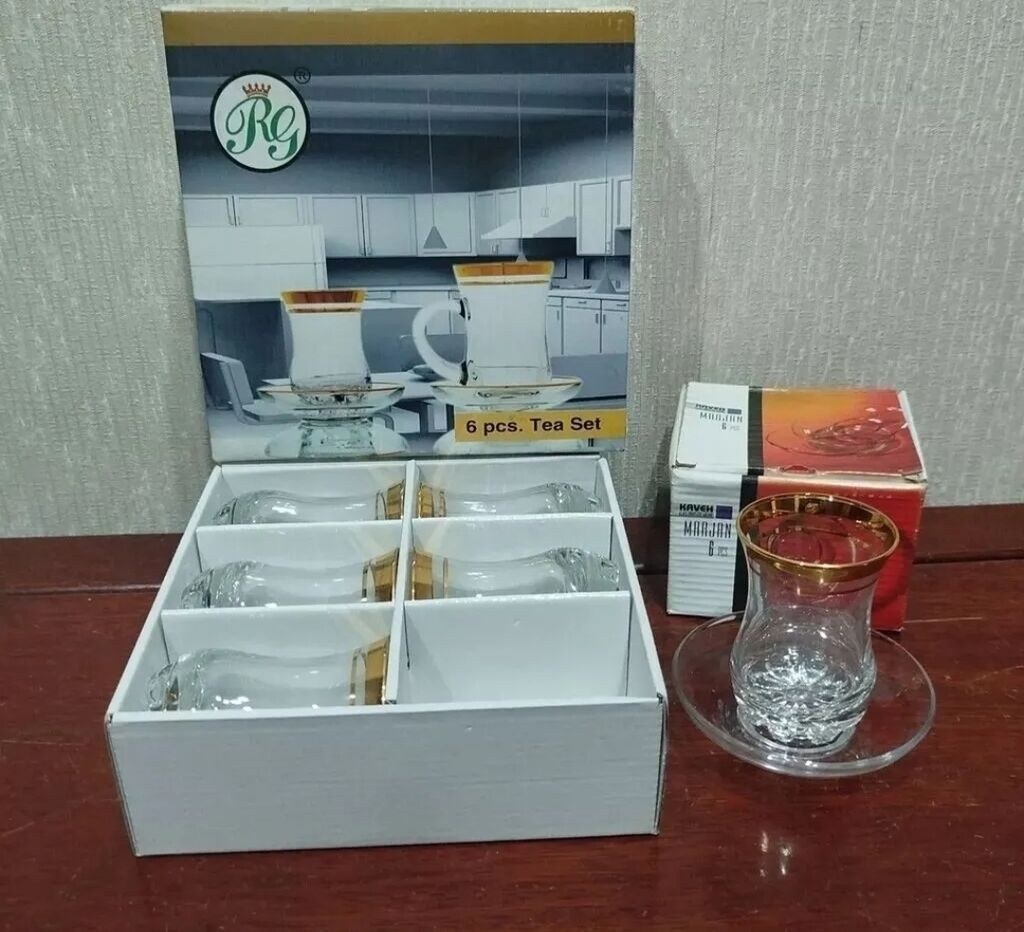Çay dəsti, rəng - Qızılı, Şüşə, 6 nəfərlik