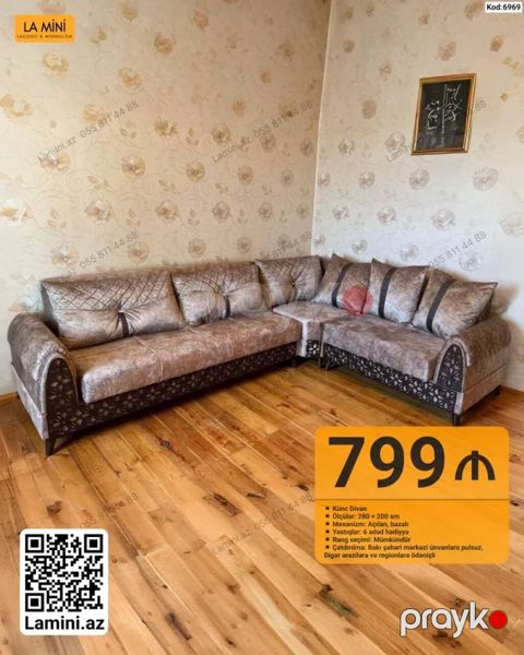 Künc divan – La Mini - Ölçülər: 280 200 sm - Mexanizm: açılan — Bakı