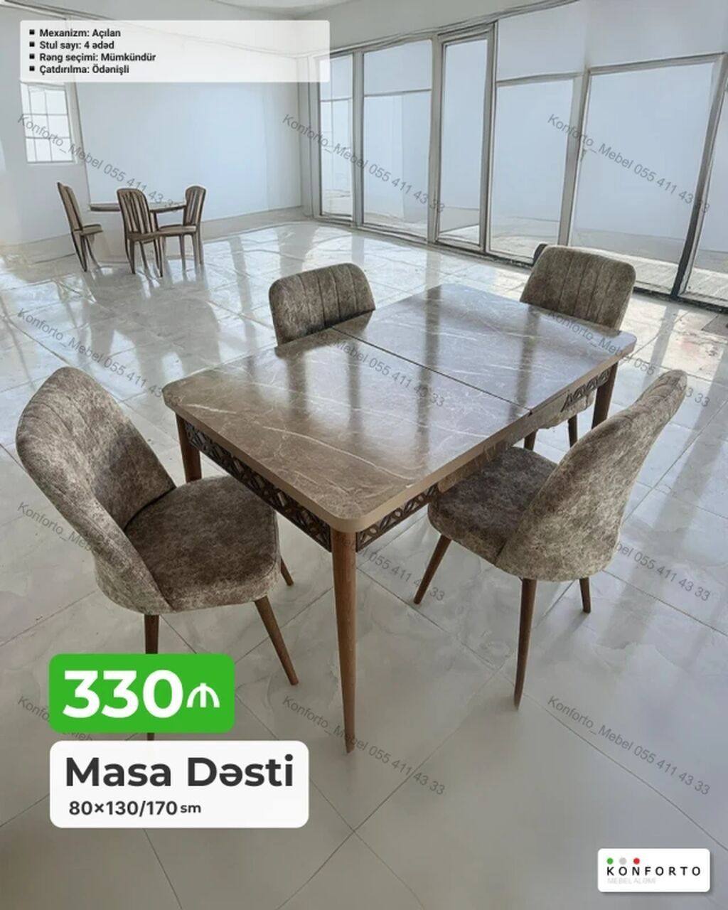 Masa Dəsti – açılan mexanizmli - Ölçülər: 80×130/170 sm (masa — Mebel, Bakı