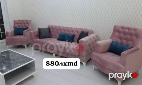 Yumşaq mebel dəsti — divan və 2 kreslo, pudra rəngi