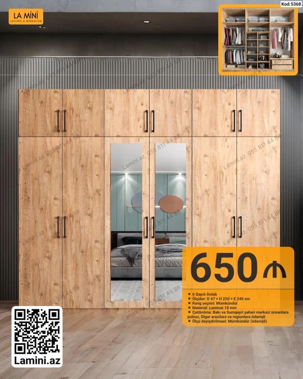 LA MINI 6 qapılı dolab - Model: Kod 5368 - Ölçülər: Dərinlik 47 sm × — Mebel, Bakı