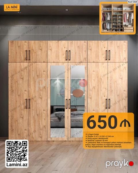 LA Mını 6 qapılı dolab - Ölçülər: Dərinlik 47 sm Hündürlük 250 sm — Bakı