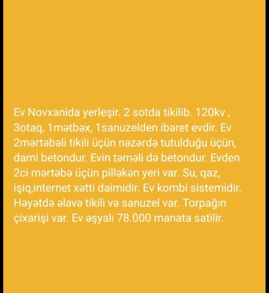 Bakı, Novxanı, 3 otaqlı, Köhnə tikili, 120 kv. m — Daşınmaz əmlak, Bakı