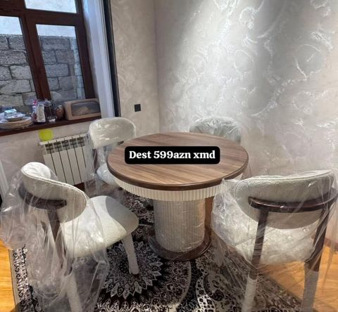 Yemək otağı dəsti - Dəyirmi masa: üstü taxta teksturalı, tünd-qəhvəyi