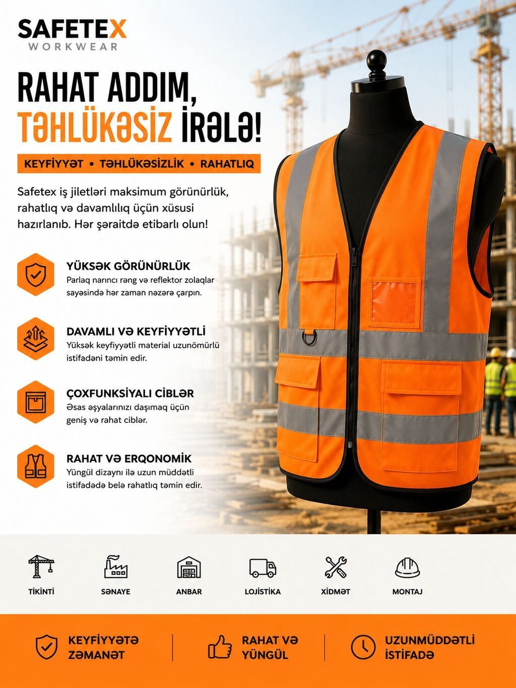 Safetex İş Jiletləri (Sarı, Standart Ölçü) — Qorunma vasitələri, Digah (10)