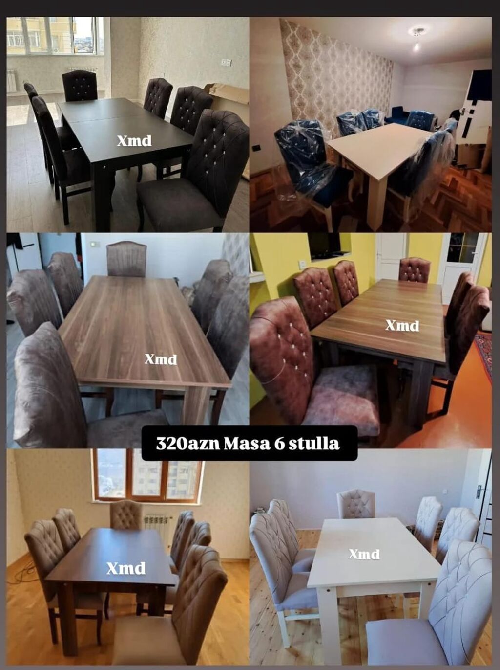 Mətbəx/qonaq otağı üçün masa və 6 ədəd stul dəsti. Xüsusiyyətlər: -