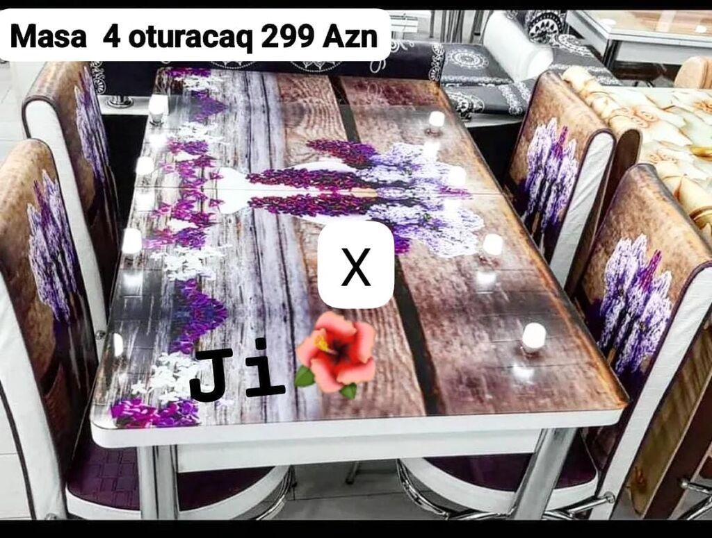 4 nəfərlik masa və stul dəsti - Tərkib: 1 masa + 4 stul - Dizayn