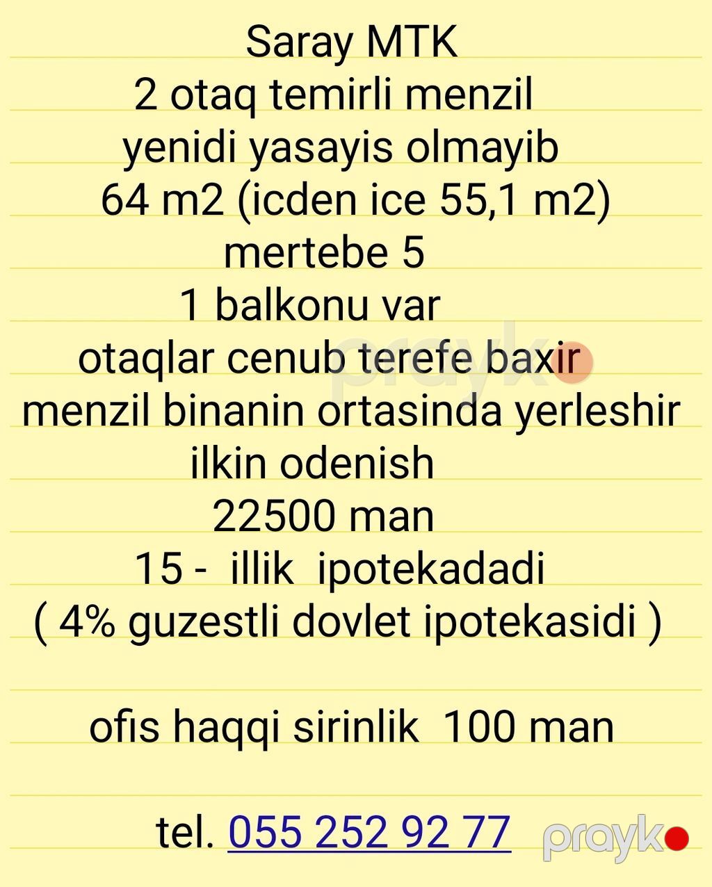 Saray MTK – 2 otaqlı, təmirli yeni mənzil - Ümumi sahə: 64 m² (daxili — Daşınmaz əmlak, Sumqayıt (2)
