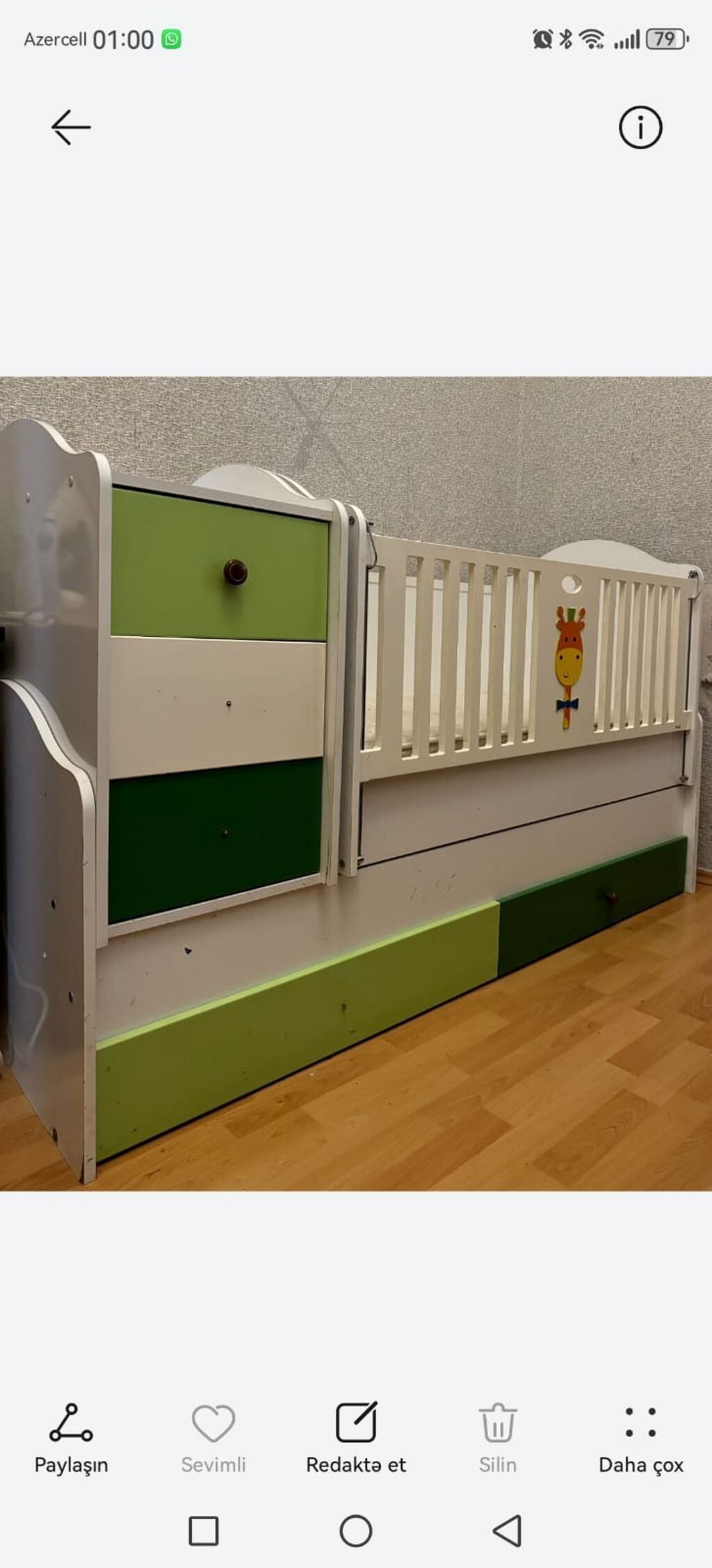 Oğlan və qız üçün, İşlənmiş, Dördbucaq, Beşik, Yellənmə mexanizmsiz — Mebel, Bakı (2)