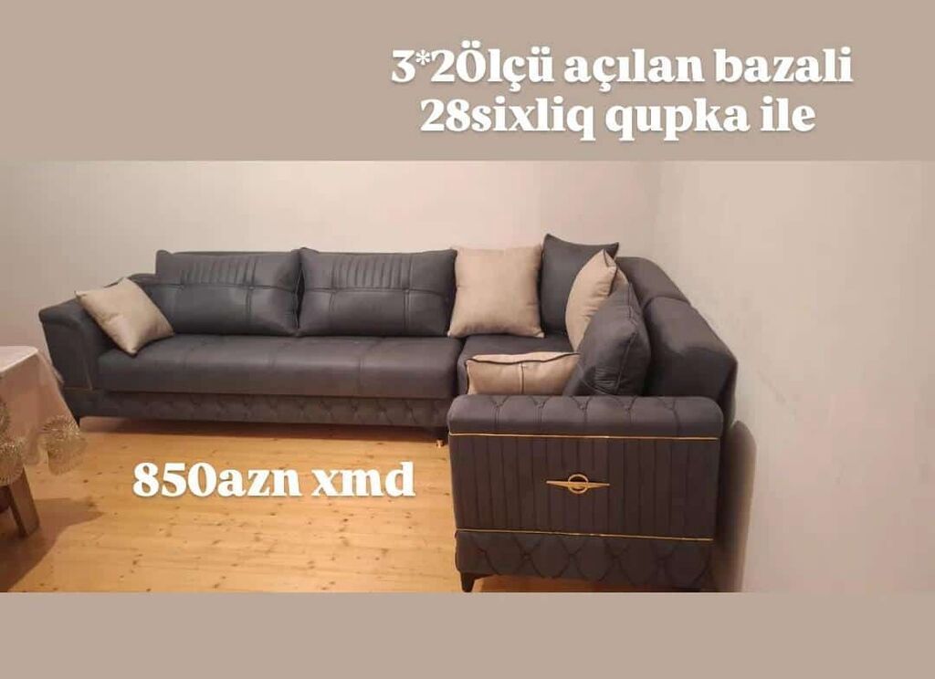 - Künc divan dəsti - Ölçü: 3×2 m - Açılan mexanizmli, bazalı (alt