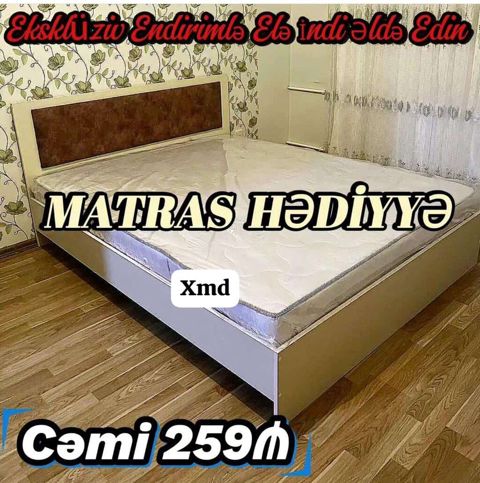 İki nəfərlik yataq — yumşaq başlıqlı, matras hədiyyə
