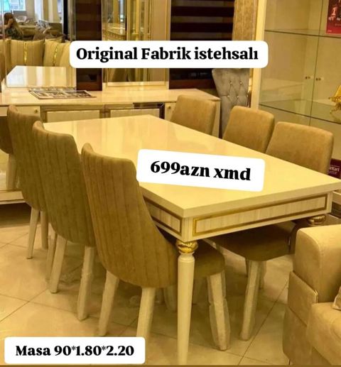 Yemək otağı dəsti – Original fabrik istehsalı - Dəst: Masa + 6 ədəd