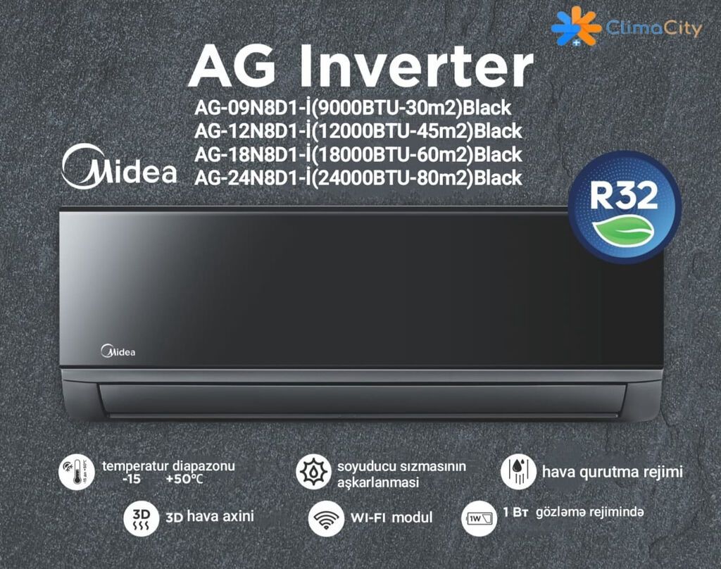 Midea markasinin AG seriyasi qara renginverter texnologiyali split — Elektronika, Bakı