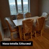 - Yemək otağı dəsti: 1 masa + 6 stul - Masa: düzbucaqlı, ağ üst səth — Ürünler