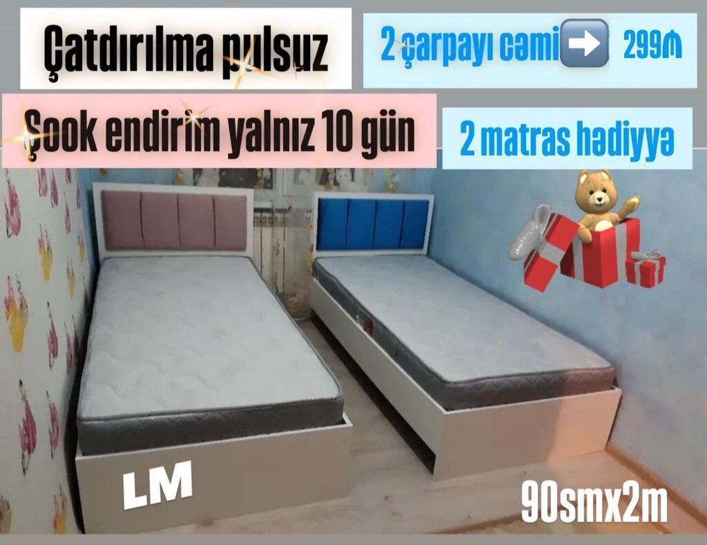 Uşaq çarpayı dəsti – 2 ədəd tək çarpayı Şəkildə 2 ədəd tək nəfərlik
