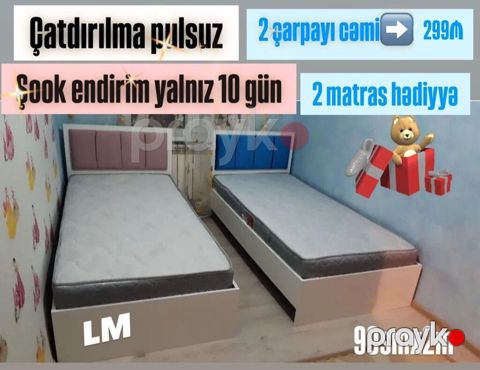Uşaq/yeniyetmə üçün 2 ədəd tək çarpayı dəsti - Ölçü: 90 sm x 2 m