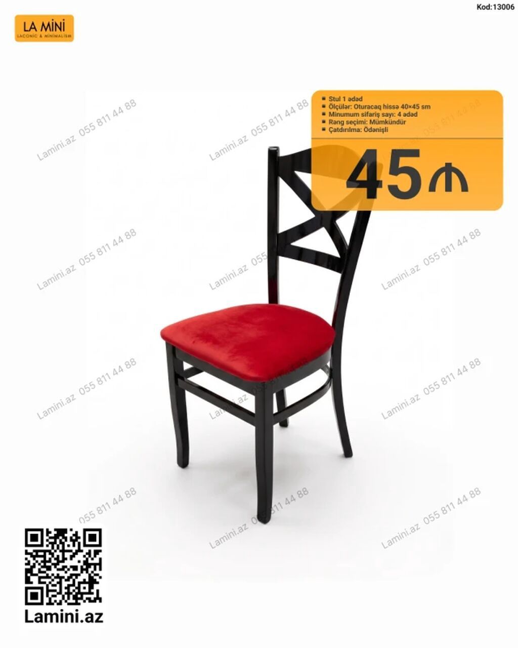 Stul – 1 ədəd - Oturacaq hissə ölçüsü: 40×45 sm - Minimum sifariş — Stullar, Bakı