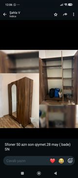 İşlənmiş, 3 qapılı, Güzgülü, Qəhvəyi, Açılan, Düz dolab — asiya — Furniture