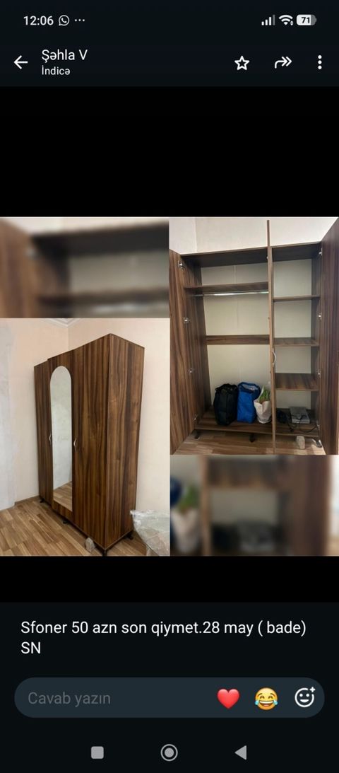 İşlənmiş, 3 qapılı, Güzgülü, Qəhvəyi, Açılan, Düz dolab — Bakı