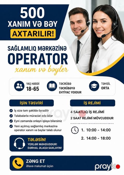 Çağrı mərkəzi operatoru tələb olunur, Tələbələr, 18-29 yaş, Təcrübəsiz — Bakı