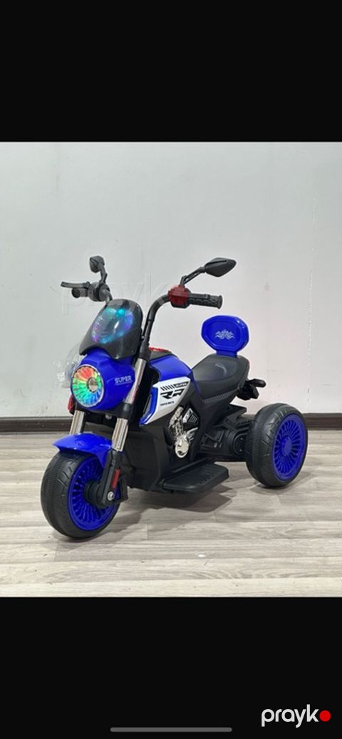 Uşaq elektrik motosikleti – üçtəkərli, mavi rəng - Korpus: üçtəkərli